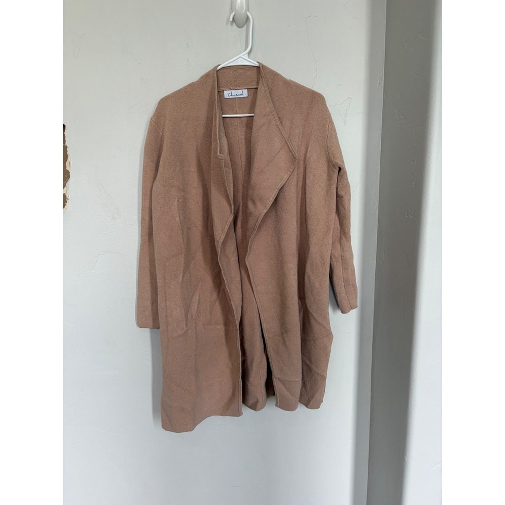 Chicwish Tan Camel Open Front Draped Shawl Collar Knit Cardigan Sweater Women OS
